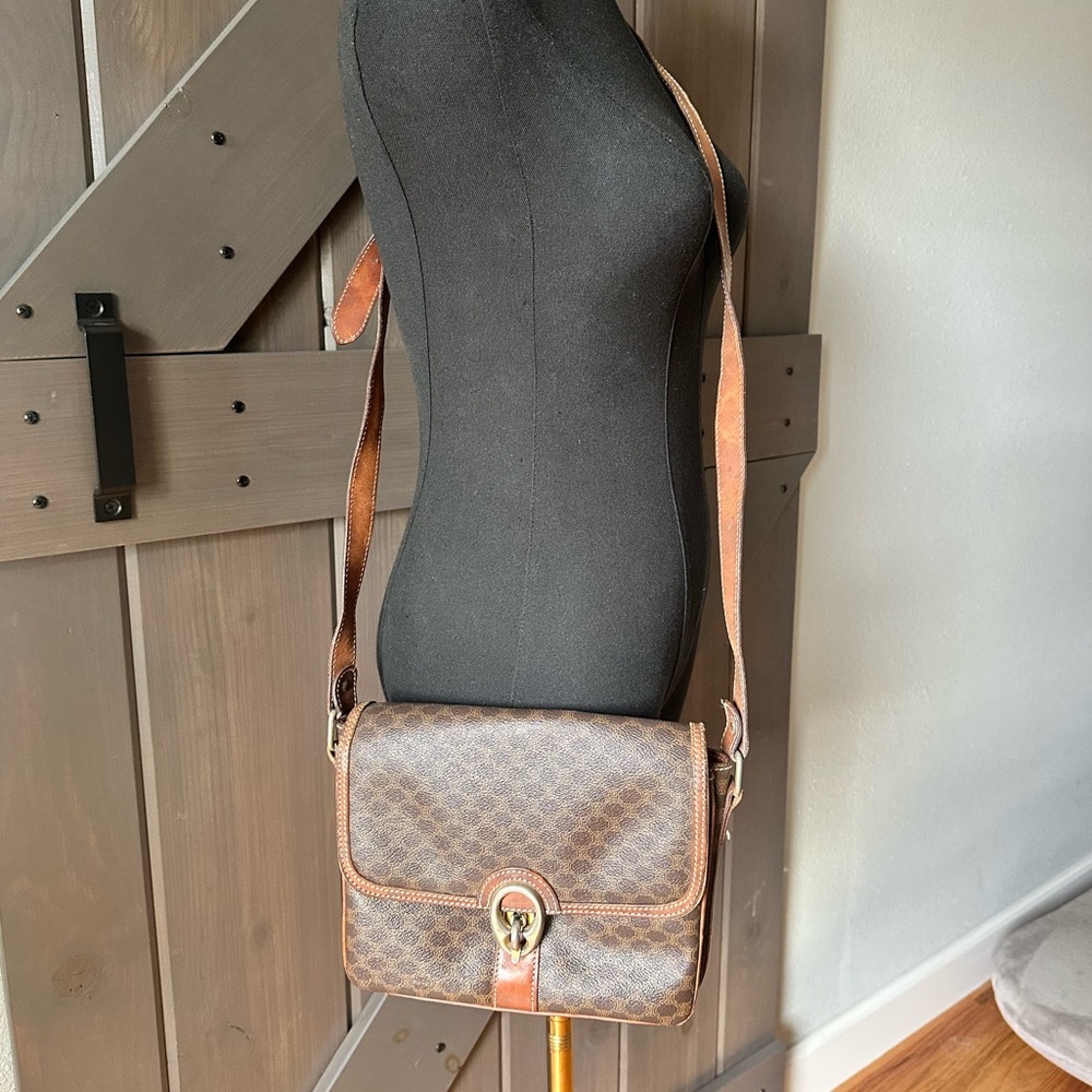 CELINE Macadam Vintage Coated Canvas PVC Crossbody Bag - GUC